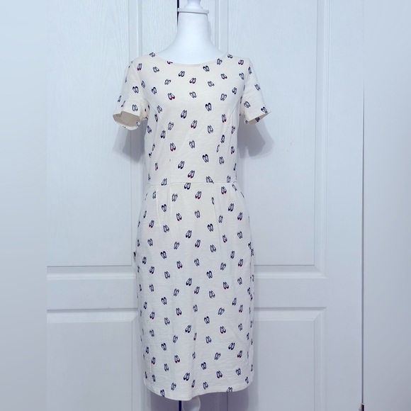 Boden Sweet Ballet Slipper Novelty Print A-Line Dress Size 8 Cream Red Pink - Picture 1 of 8